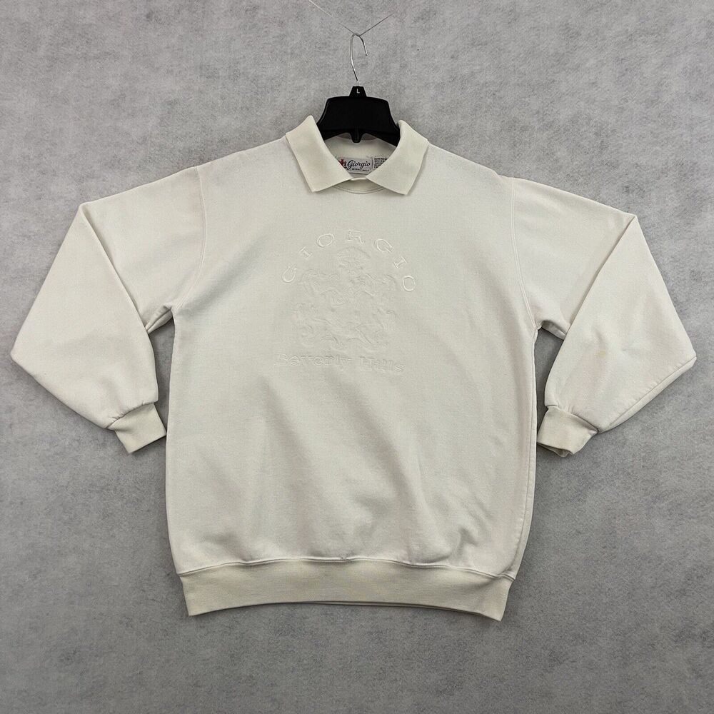 Giorgio Beverly Hills Sweatshirt Womens Large White Embroidered Logo Collared